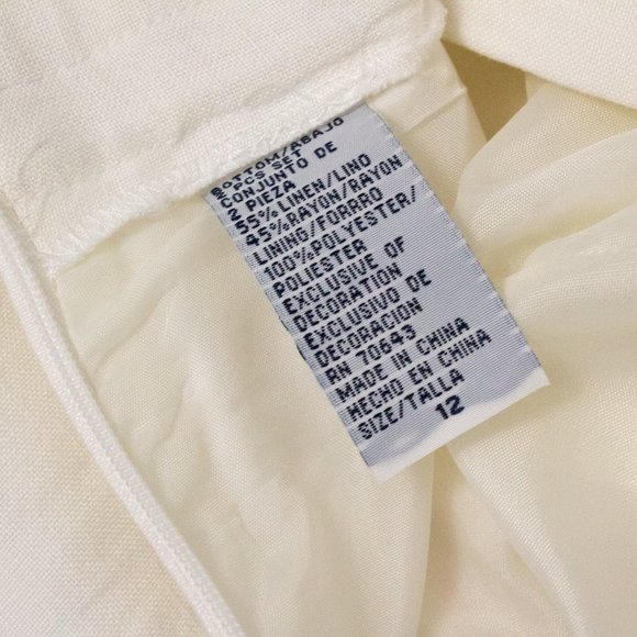 Vintage Boho Eyelet Skirt 12 Linen Pencil Midi White - Picture 7 of 9